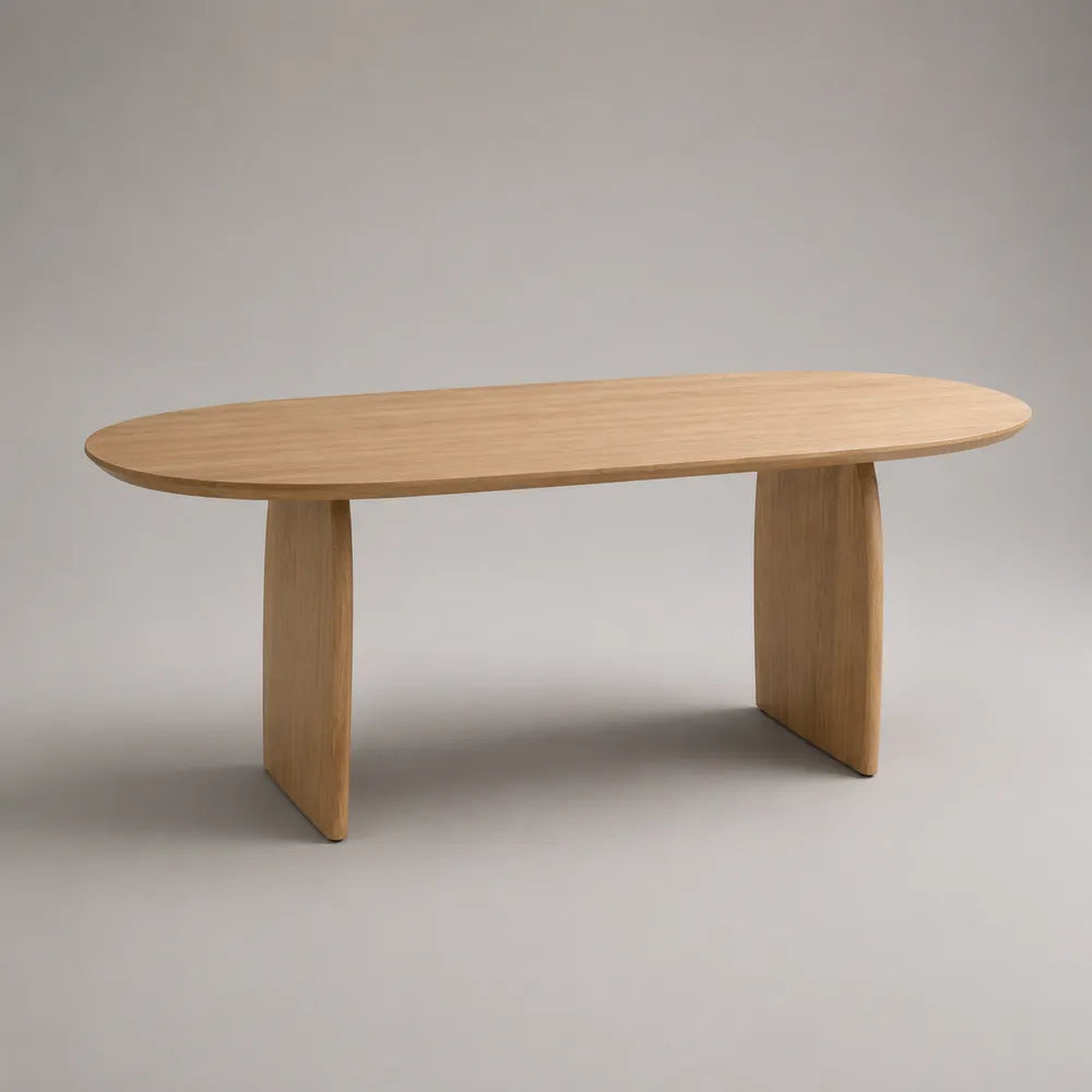 Tavolo da pranzo ovale in legno effetto rovere naturale con gambe laterali 220x100x75 cm