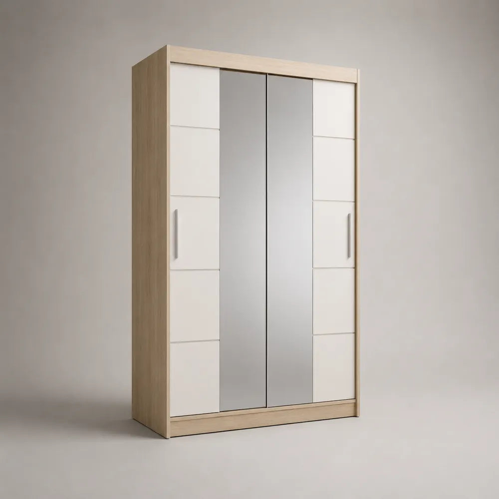 Armadio guardaroba 200x60x220 cm rovere chiaro e bianco con 4 ante scorrevoli a specchio in MDF