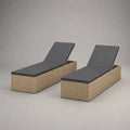 Set 2 lettini prendisole da giardino in rattan sintetico beige con cuscini grigio scuro reclinabili 200x70x35 cm