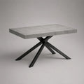 Tavolo da pranzo rettangolare 180x90x76 cm grigio cemento e nero con piano in ceramica e base in acciaio