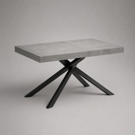 Tavolo da pranzo rettangolare 180x90x76 cm grigio cemento e nero con piano in ceramica e base in acciaio