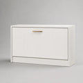 Scarpiera 120x35x50 cm bianca in MDF con anta ribalta e maniglia oro struttura rettangolare