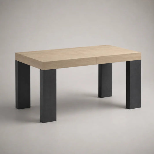 Tavolo da pranzo rettangolare in MDF effetto rovere naturale con gambe nere 220x100x75 cm
