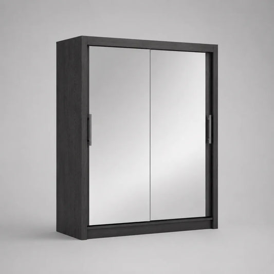Armadio guardaroba 160x60x220 cm nero con 2 ante scorrevoli a specchio in MDF struttura rettangolare