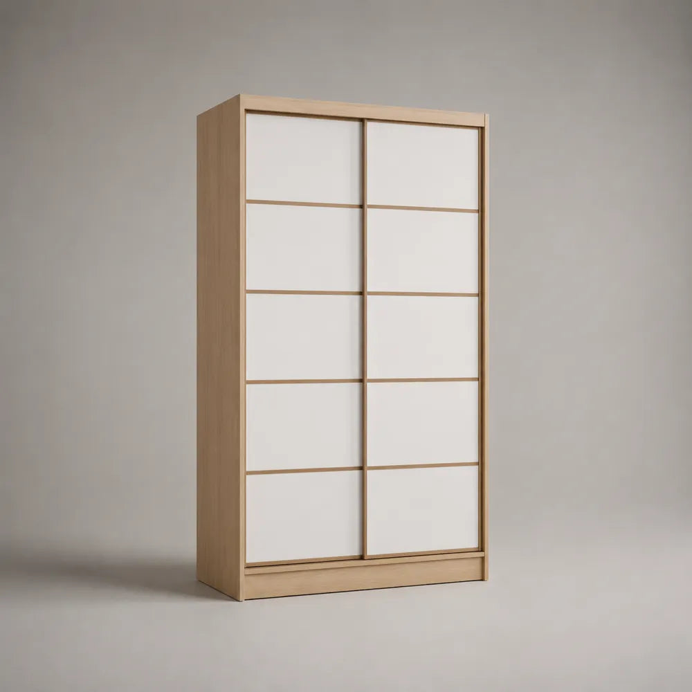 Armadio con 2 ante scorrevoli in MDF effetto rovere e bianco struttura rettangolare 120x60x200 cm