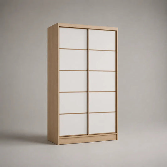 Armadio con 2 ante scorrevoli in MDF effetto rovere e bianco struttura rettangolare 120x60x200 cm