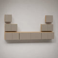 Mobile TV sospeso con ante e vani contenitore in MDF beige 240 x 35 x 180 cm