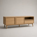 Mobile TV 180x40x55 cm rovere chiaro in MDF con ante cassetto e vano aperto struttura rettangolare
