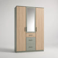 Armadio 3 ante con specchio e cassetti in MDF effetto rovere chiaro e verde 150 x 55 x 200 cm