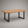 Tavolo da pranzo rettangolare in legno massello e acciaio nero con struttura a U marrone 220 x 100 x 76 cm
