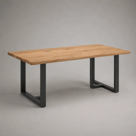 Tavolo da pranzo rettangolare in legno massello e acciaio nero con struttura a U marrone 220 x 100 x 76 cm
