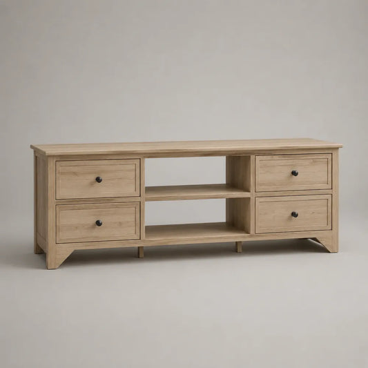 Mobile TV con cassetti e vani aperti in MDF effetto rovere chiaro 200 x 40 x 55 cm