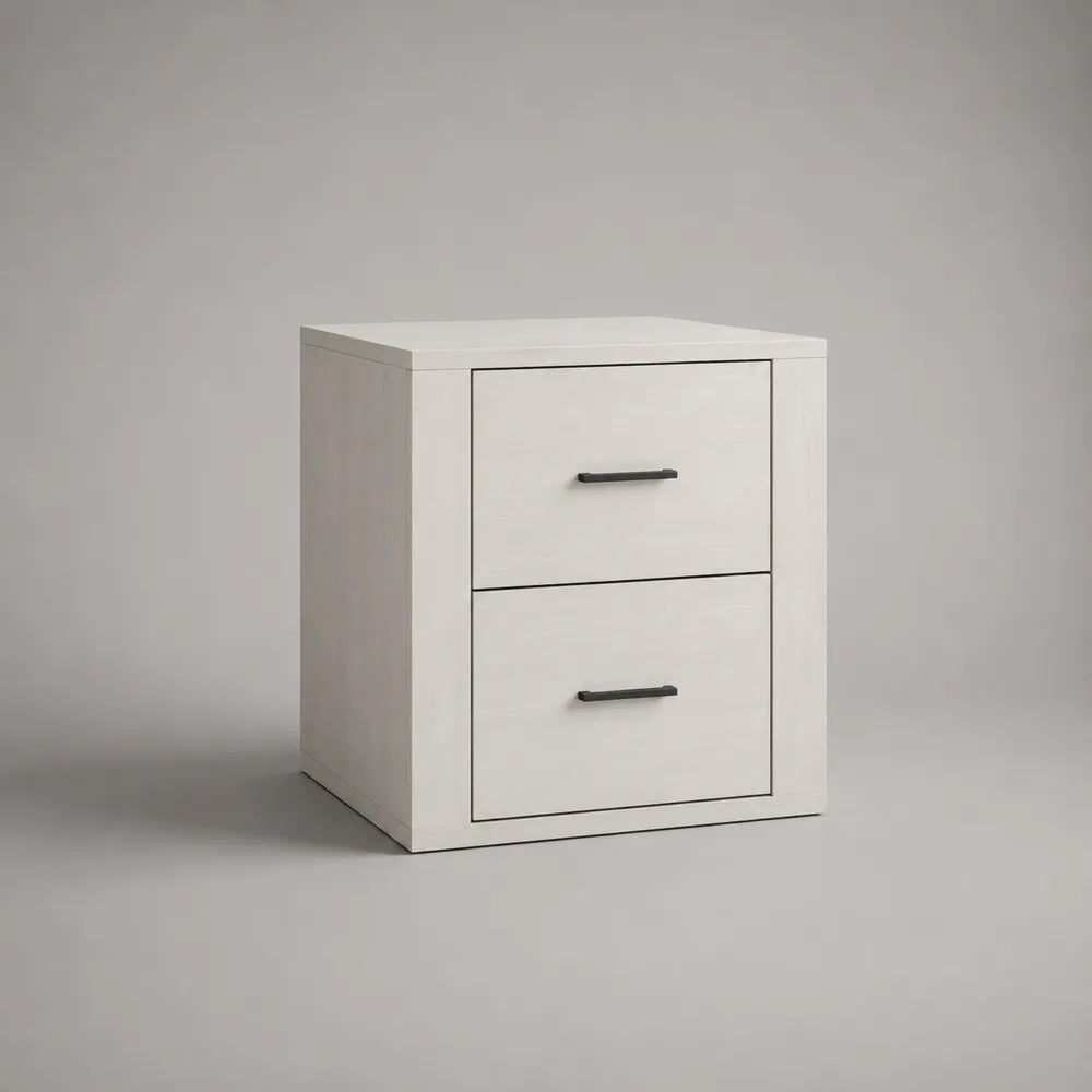 Comodino con 2 cassetti in MDF bianco con maniglie nere 50 x 40 x 45 cm