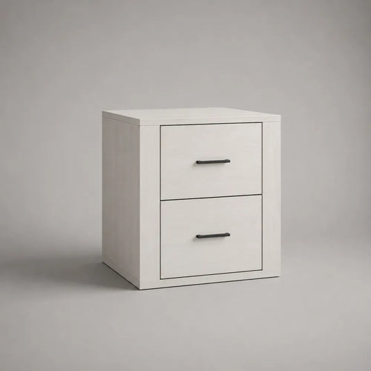 Comodino con 2 cassetti in MDF bianco con maniglie nere 50 x 40 x 45 cm