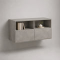 Mobile TV sospeso 180x35x50 cm grigio effetto cemento in MDF con ante e vani aperti