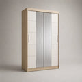 Armadio guardaroba 200x60x220 cm rovere chiaro e bianco con 4 ante scorrevoli a specchio in MDF