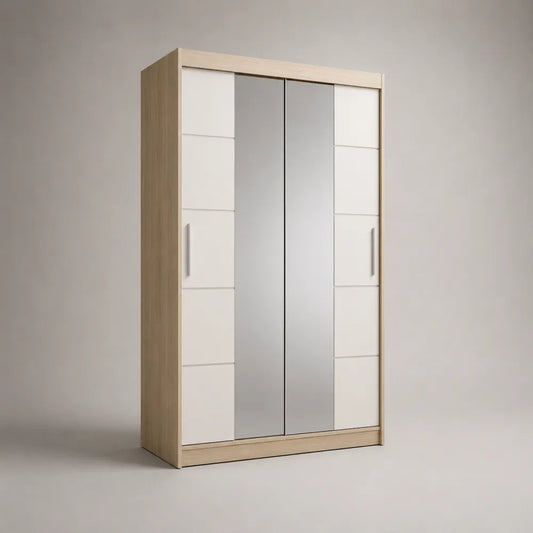 Armadio guardaroba 200x60x220 cm rovere chiaro e bianco con 4 ante scorrevoli a specchio in MDF
